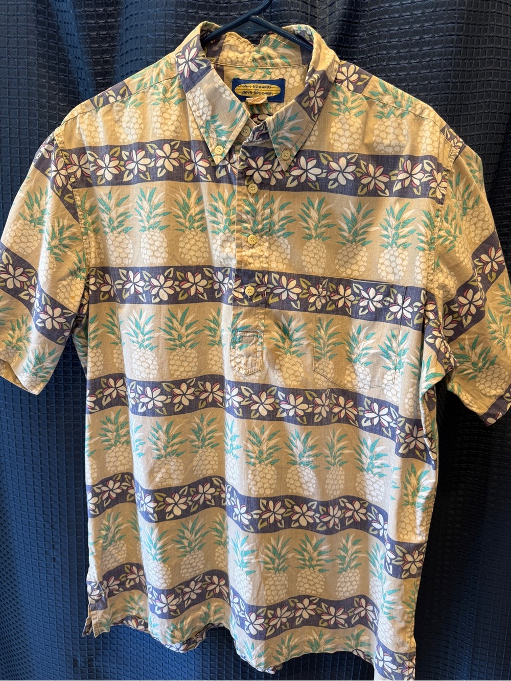 Pineapple-Print Short Sleeve Shirt - Beige/Teal